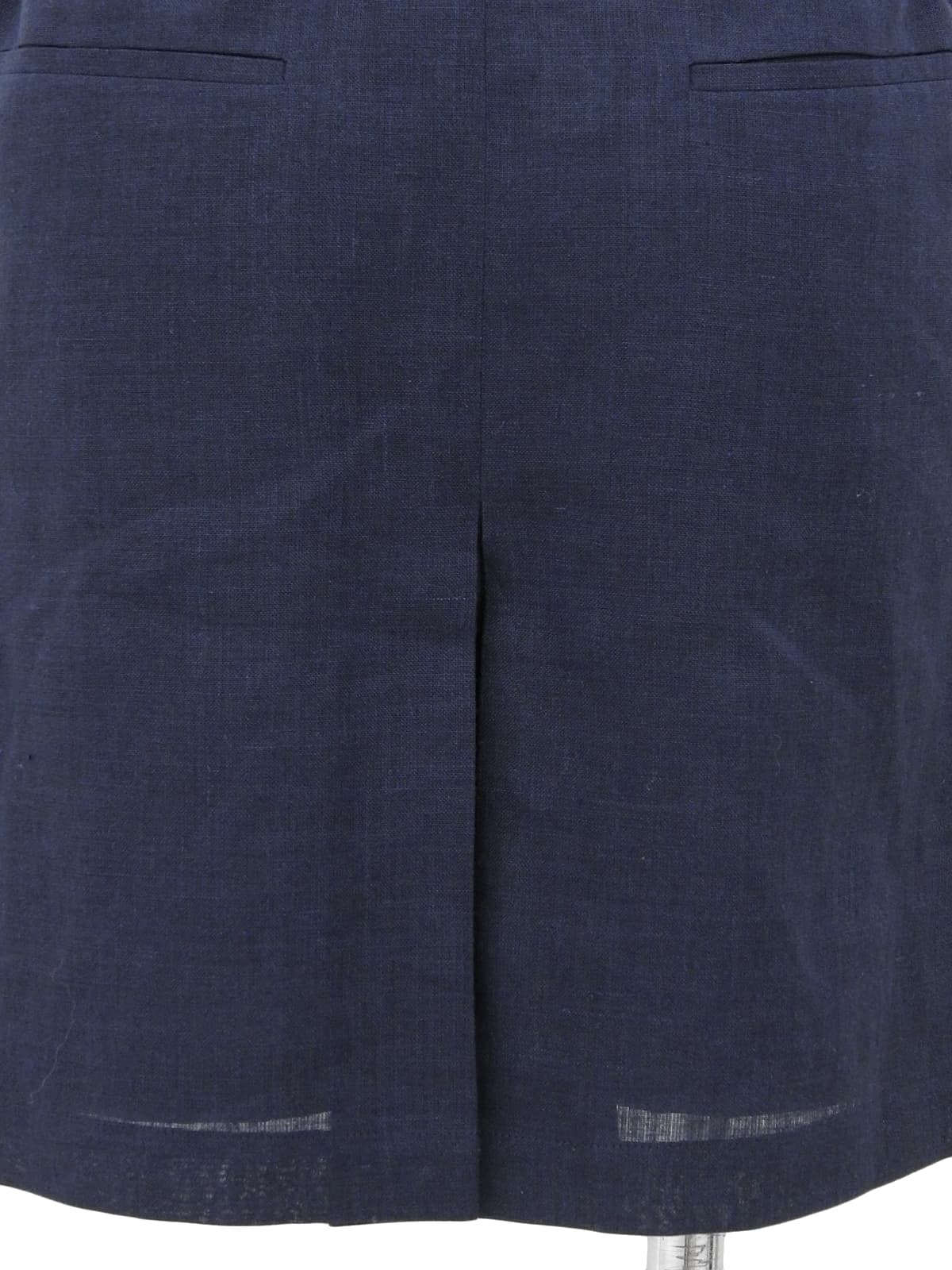 海军蓝亚麻布刺绣logo褶裥阔腿裤