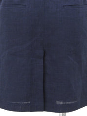 リネンロゴ刺繍プリーツキュロットパンツ ネイビー