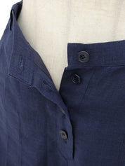 海军蓝亚麻布刺绣logo褶裥阔腿裤