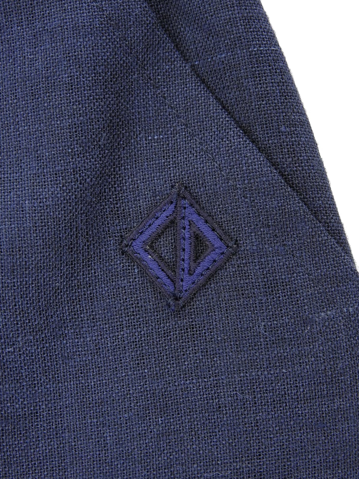 海军蓝亚麻布刺绣logo褶裥阔腿裤