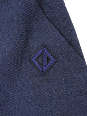 海军蓝亚麻布刺绣logo褶裥阔腿裤