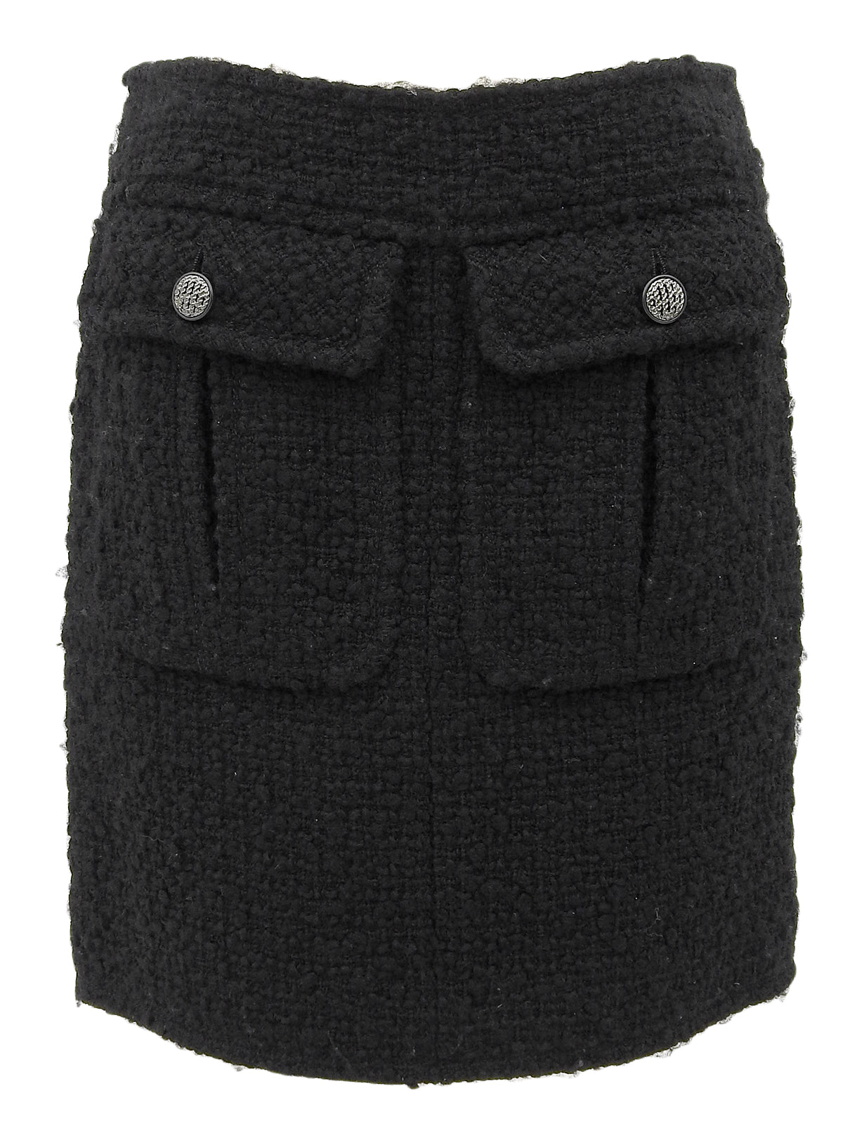 ツイードCCマークチェーンデザインボタンスカート ブラック