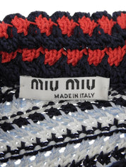 ボーダーパターン半袖ニットトップス ライトブルー/ホワイト/ネイビー