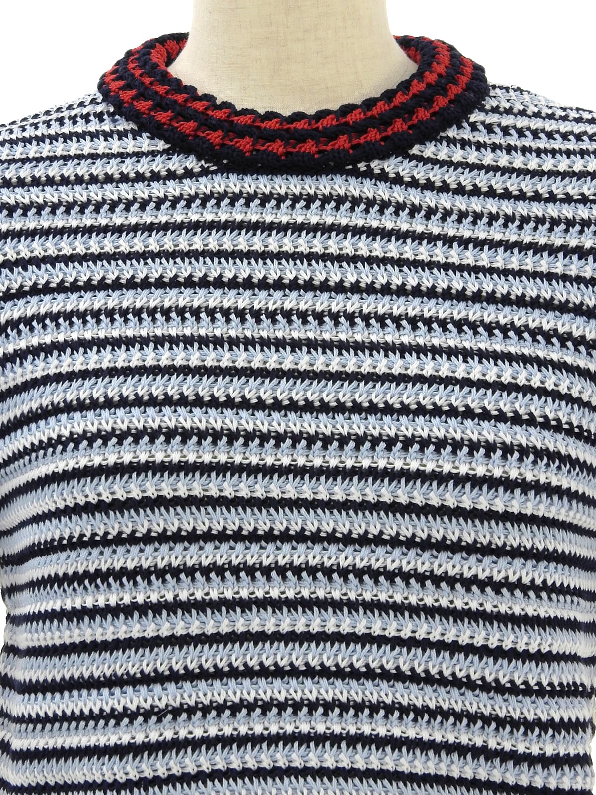 浅蓝/白/藏青色条纹短袖针织衫