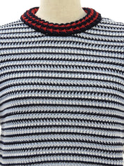 浅蓝/白/藏青色条纹短袖针织衫