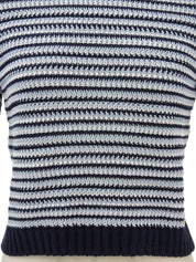 浅蓝/白/藏青色条纹短袖针织衫