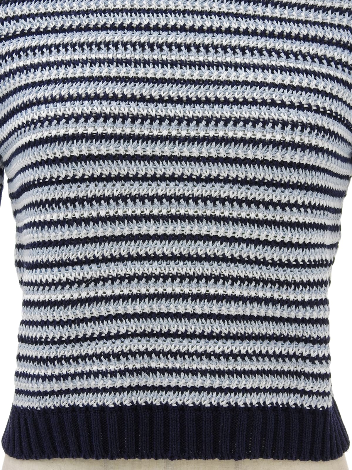 ボーダーパターン半袖ニットトップス ライトブルー/ホワイト/ネイビー