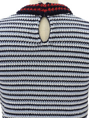 ボーダーパターン半袖ニットトップス ライトブルー/ホワイト/ネイビー