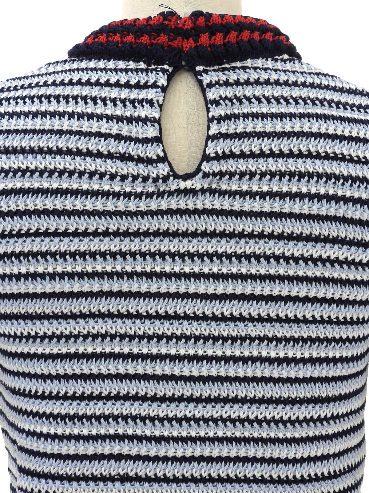 ボーダーパターン半袖ニットトップス ライトブルー/ホワイト/ネイビー