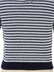 ボーダーパターン半袖ニットトップス ライトブルー/ホワイト/ネイビー