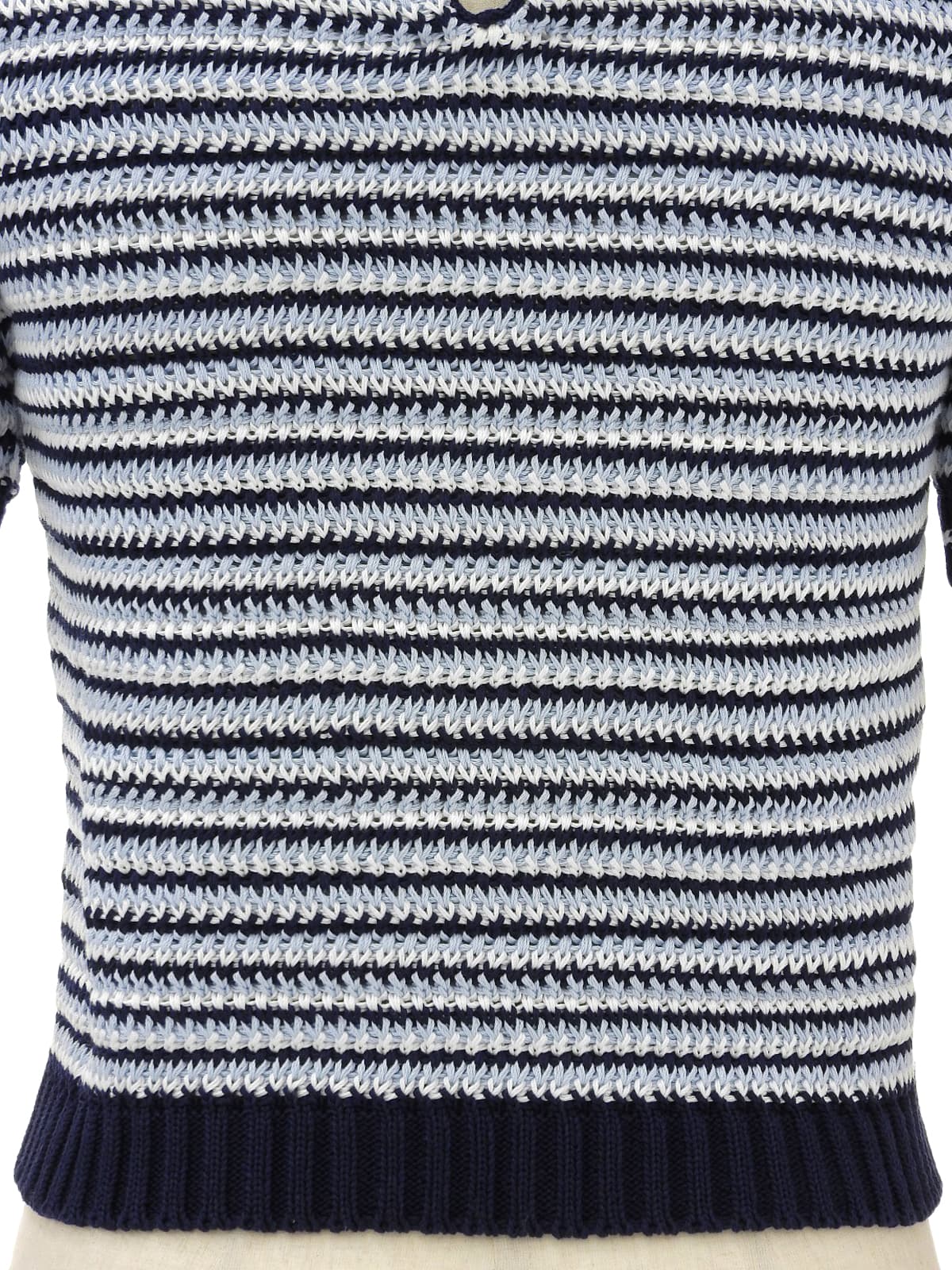 ボーダーパターン半袖ニットトップス ライトブルー/ホワイト/ネイビー