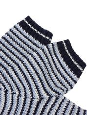 ボーダーパターン半袖ニットトップス ライトブルー/ホワイト/ネイビー