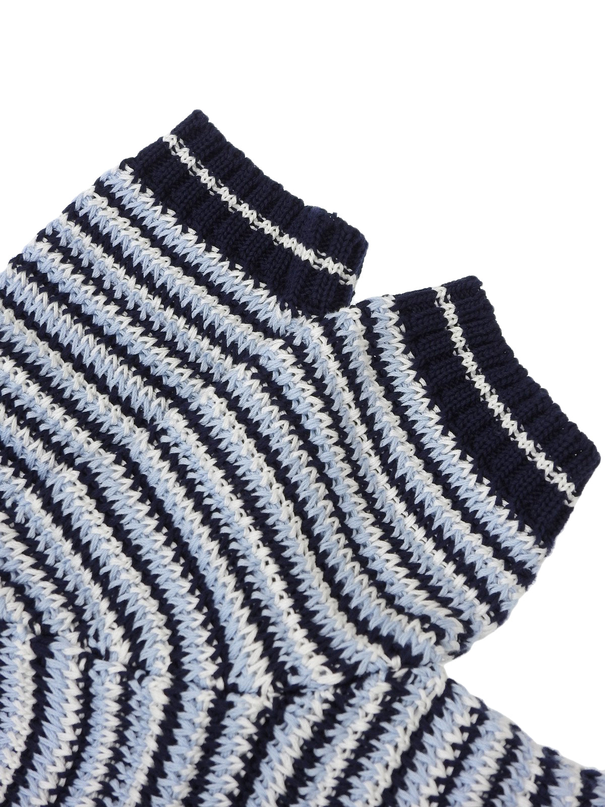 ボーダーパターン半袖ニットトップス ライトブルー/ホワイト/ネイビー