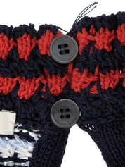 ボーダーパターン半袖ニットトップス ライトブルー/ホワイト/ネイビー