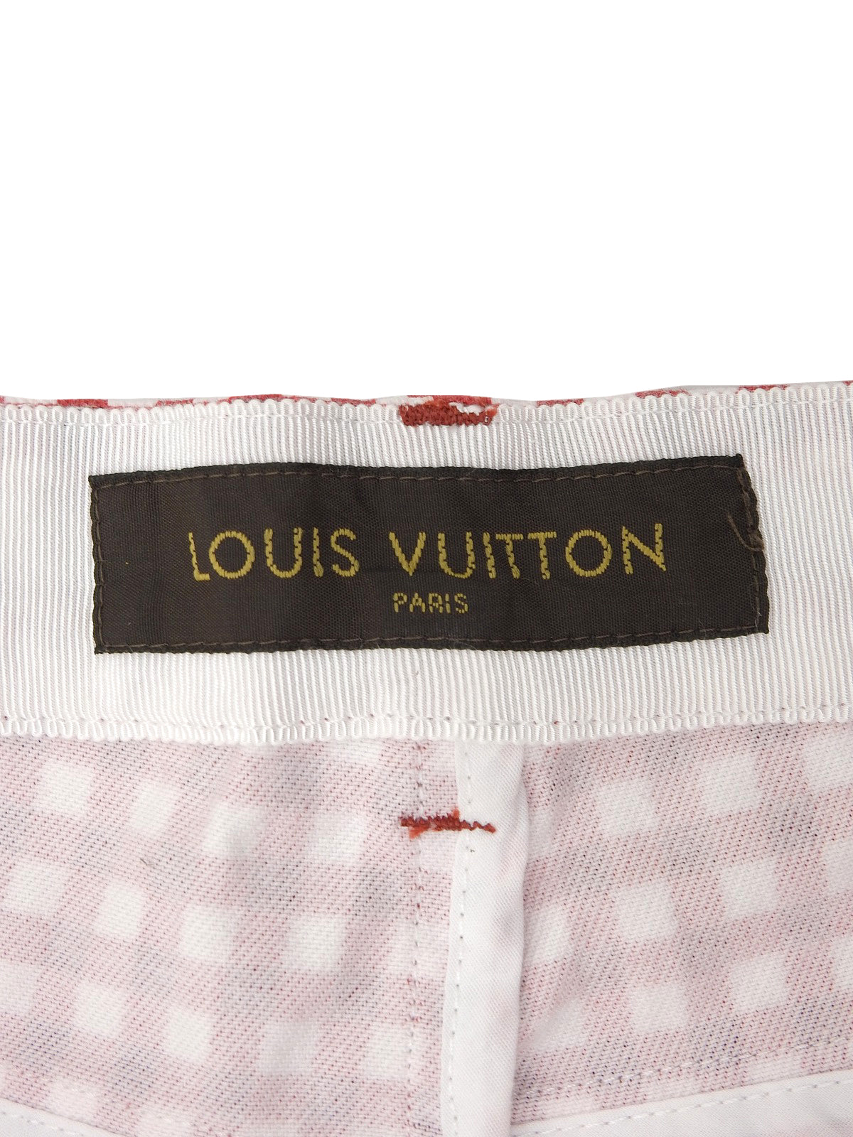 ブロックチェックパターンロゴボタンパンツ レッド/ホワイト