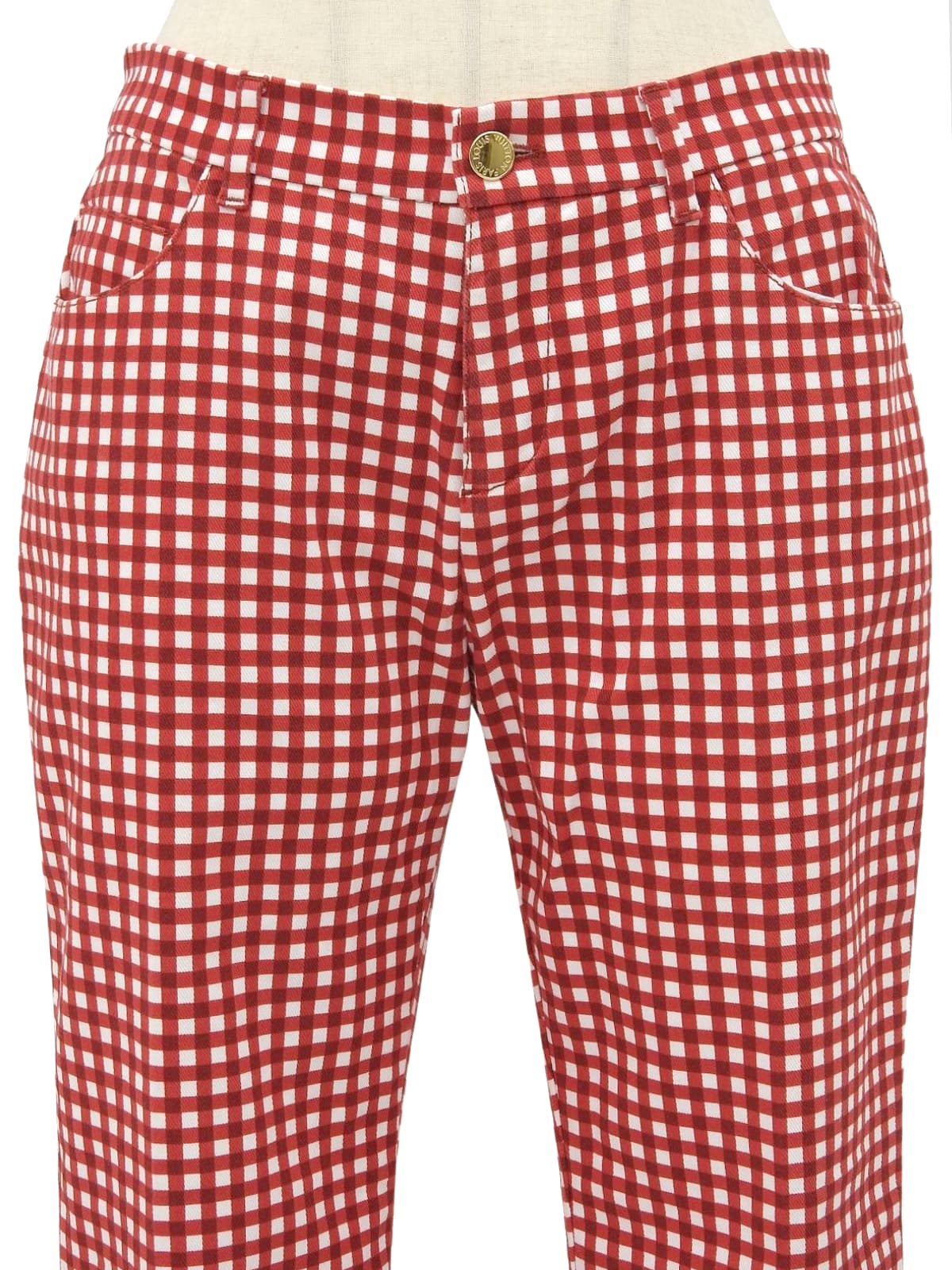 ブロックチェックパターンロゴボタンパンツ レッド/ホワイト