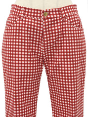 ブロックチェックパターンロゴボタンパンツ レッド/ホワイト