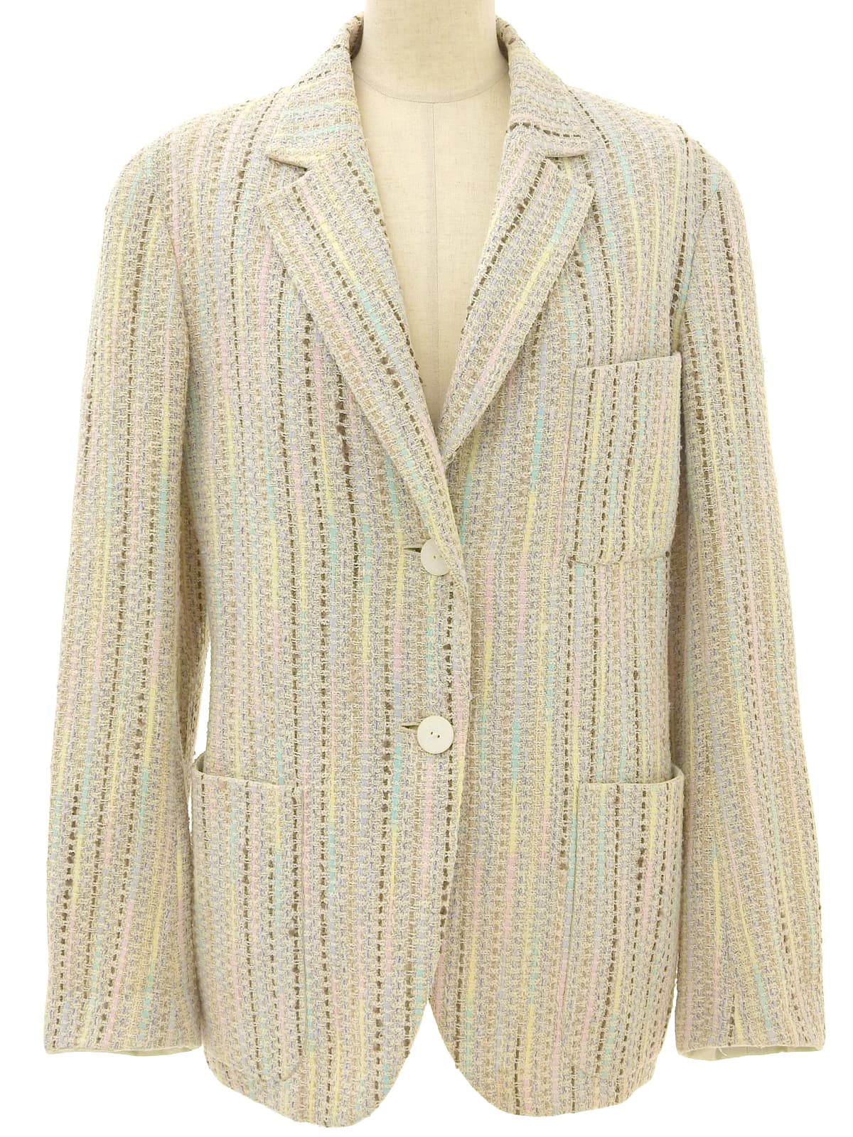2000年製 ツイードストライプパターンジャケット アイボリー/マルチ