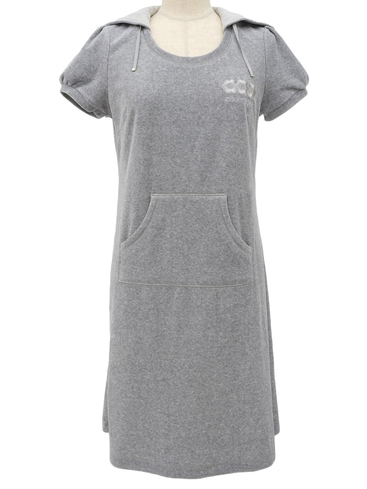 灰色丝绒刺绣logo连帽连衣裙