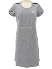 ベロアロゴ刺繍フーデッドワンピース グレー