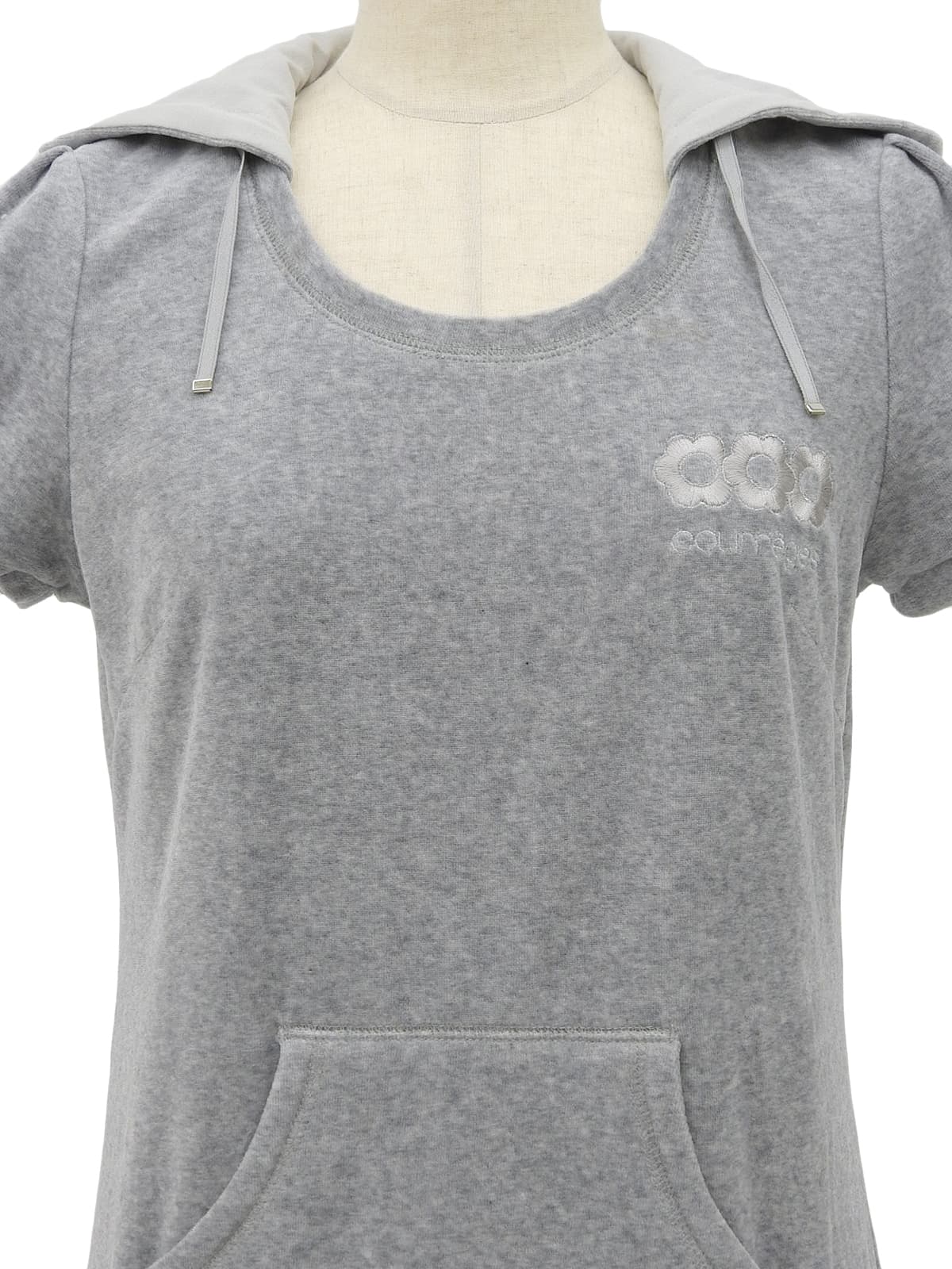 灰色丝绒刺绣logo连帽连衣裙