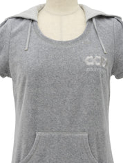 ベロアロゴ刺繍フーデッドワンピース グレー