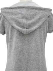 灰色丝绒刺绣logo连帽连衣裙