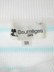 デザインボーダーパターンロゴ半袖ニットトップス ホワイト/マルチ