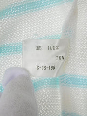 デザインボーダーパターンロゴ半袖ニットトップス ホワイト/マルチ