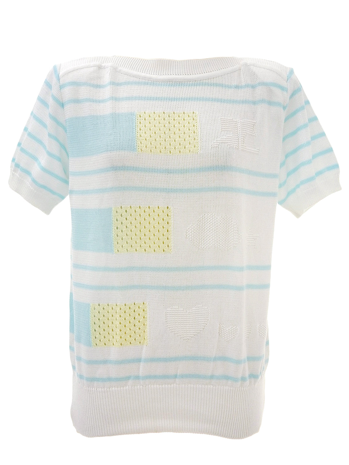 デザインボーダーパターンロゴ半袖ニットトップス ホワイト/マルチ