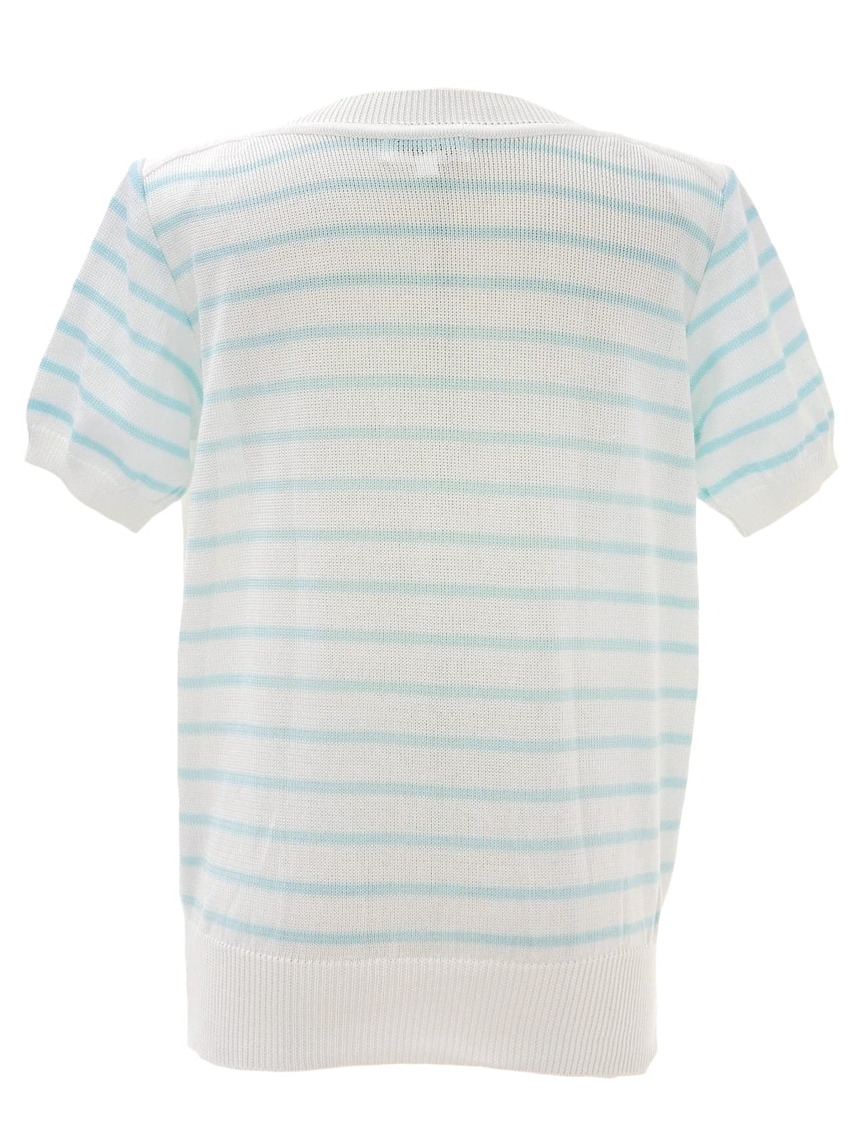 デザインボーダーパターンロゴ半袖ニットトップス ホワイト/マルチ