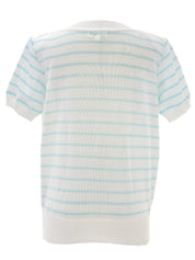 デザインボーダーパターンロゴ半袖ニットトップス ホワイト/マルチ