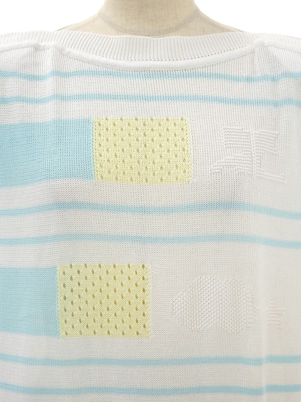 デザインボーダーパターンロゴ半袖ニットトップス ホワイト/マルチ