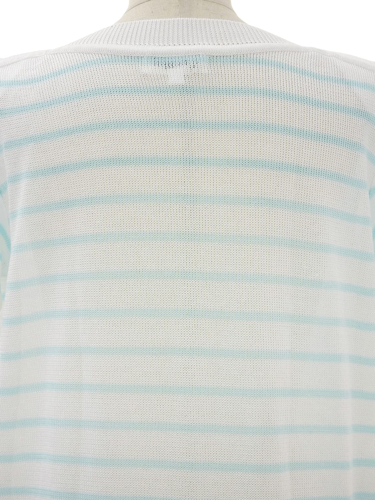 デザインボーダーパターンロゴ半袖ニットトップス ホワイト/マルチ