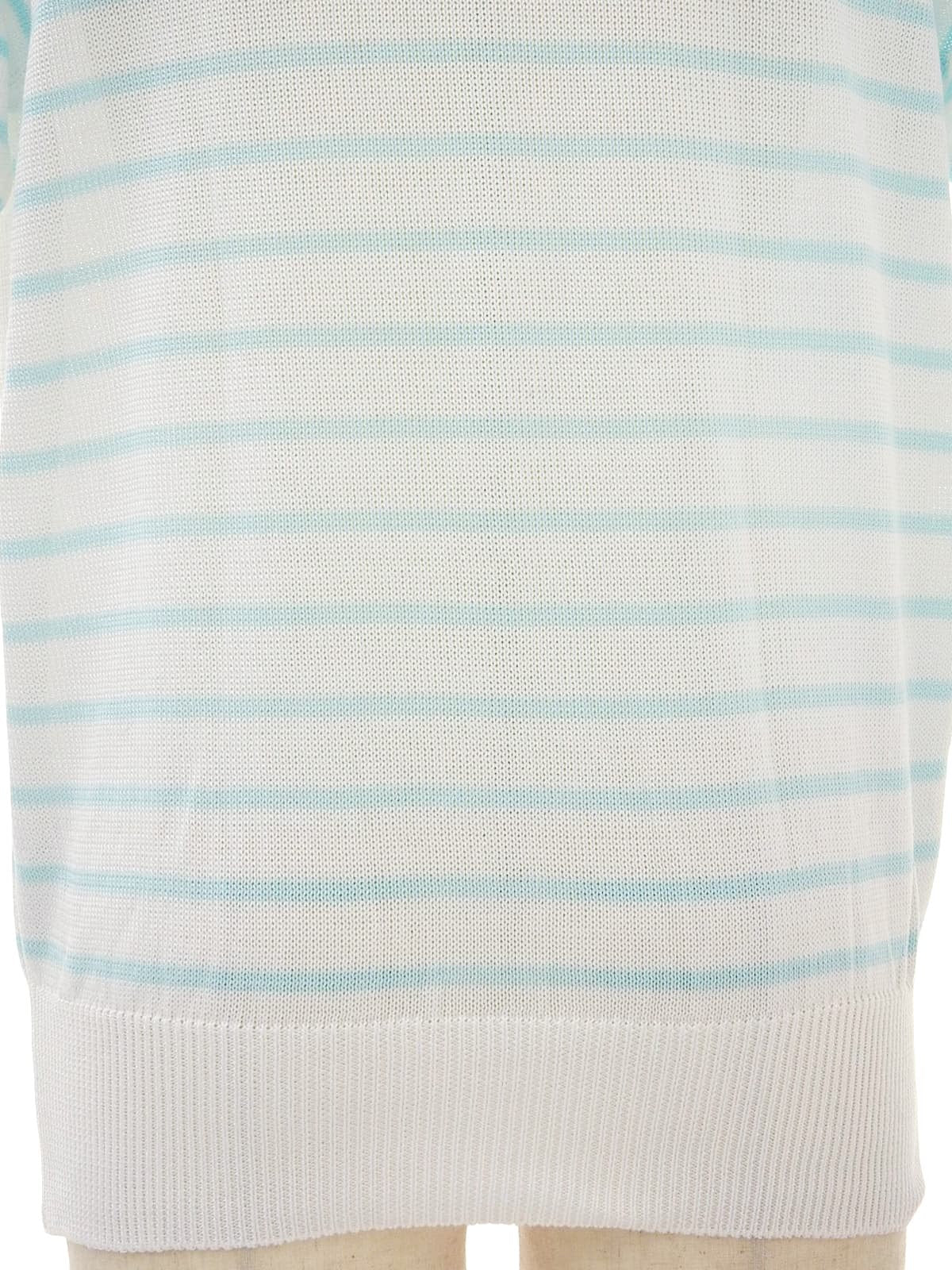 デザインボーダーパターンロゴ半袖ニットトップス ホワイト/マルチ