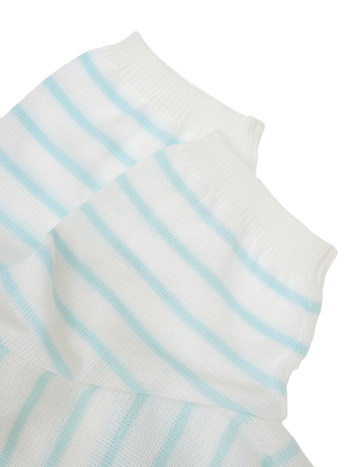 デザインボーダーパターンロゴ半袖ニットトップス ホワイト/マルチ