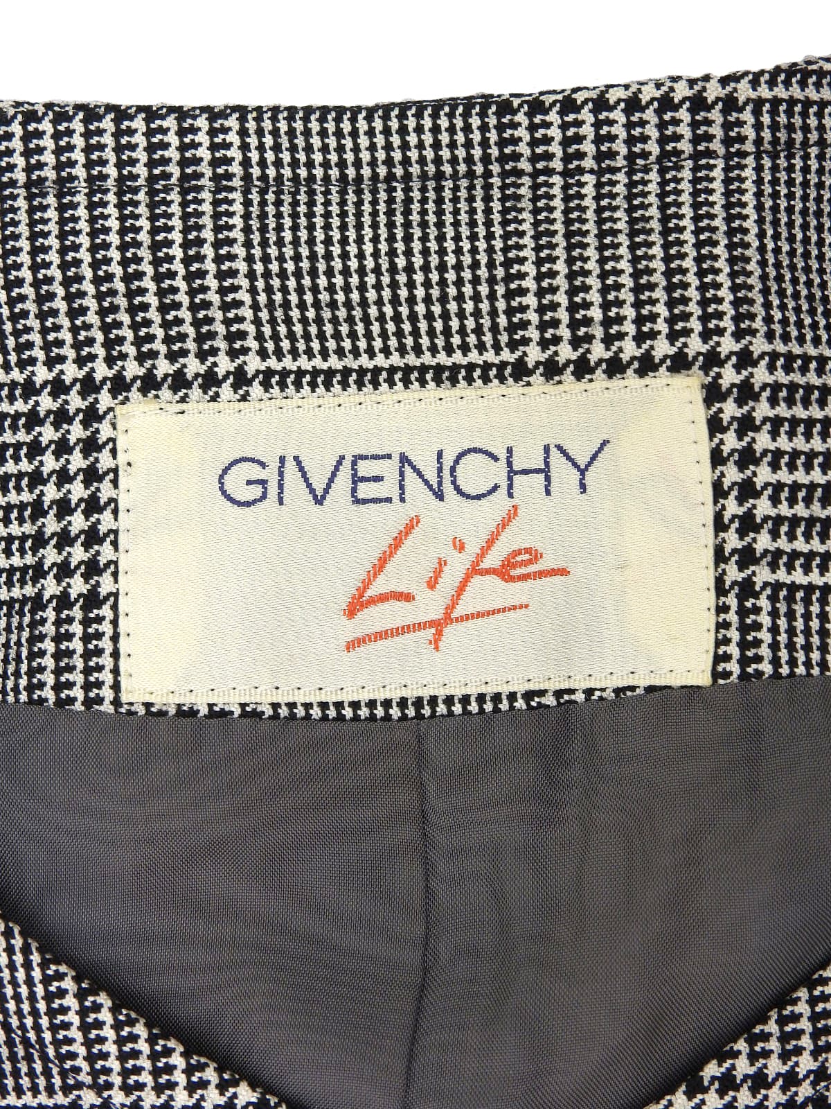 グレンチェックパターンノーカラーロングジャケット グレー/ブラック