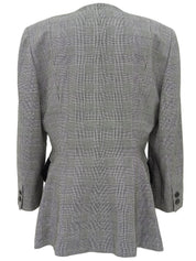 グレンチェックパターンノーカラーロングジャケット グレー/ブラック