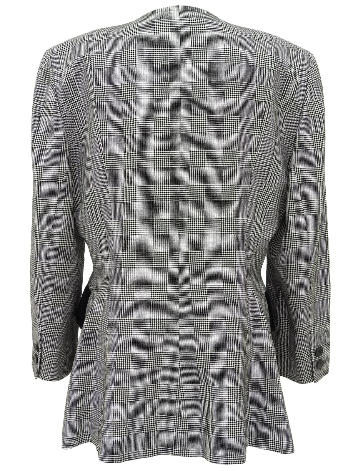 グレンチェックパターンノーカラーロングジャケット グレー/ブラック