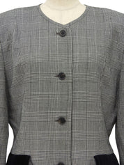 グレンチェックパターンノーカラーロングジャケット グレー/ブラック