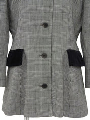 グレンチェックパターンノーカラーロングジャケット グレー/ブラック
