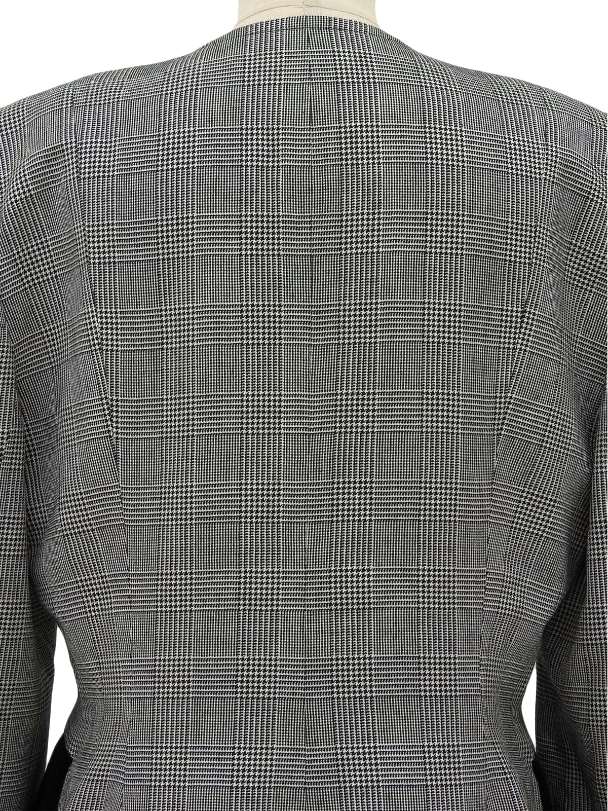 グレンチェックパターンノーカラーロングジャケット グレー/ブラック