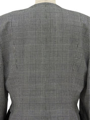 グレンチェックパターンノーカラーロングジャケット グレー/ブラック