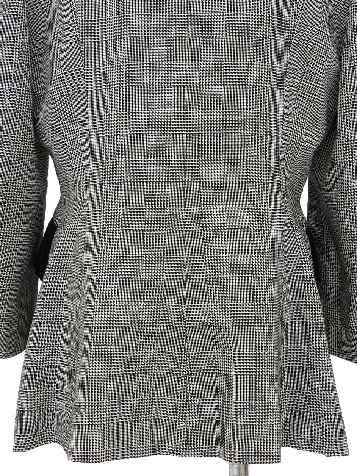 グレンチェックパターンノーカラーロングジャケット グレー/ブラック