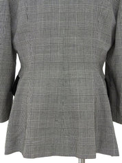 グレンチェックパターンノーカラーロングジャケット グレー/ブラック