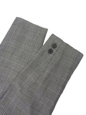 グレンチェックパターンノーカラーロングジャケット グレー/ブラック