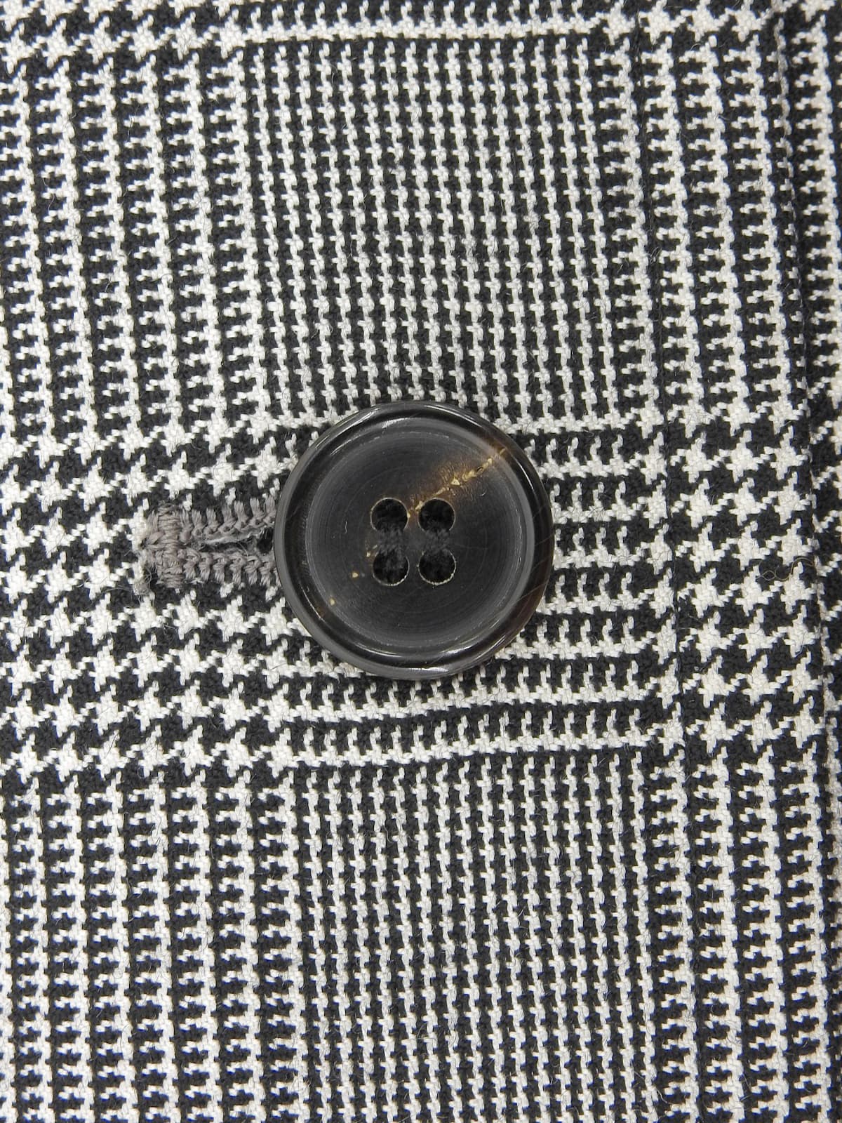 グレンチェックパターンノーカラーロングジャケット グレー/ブラック