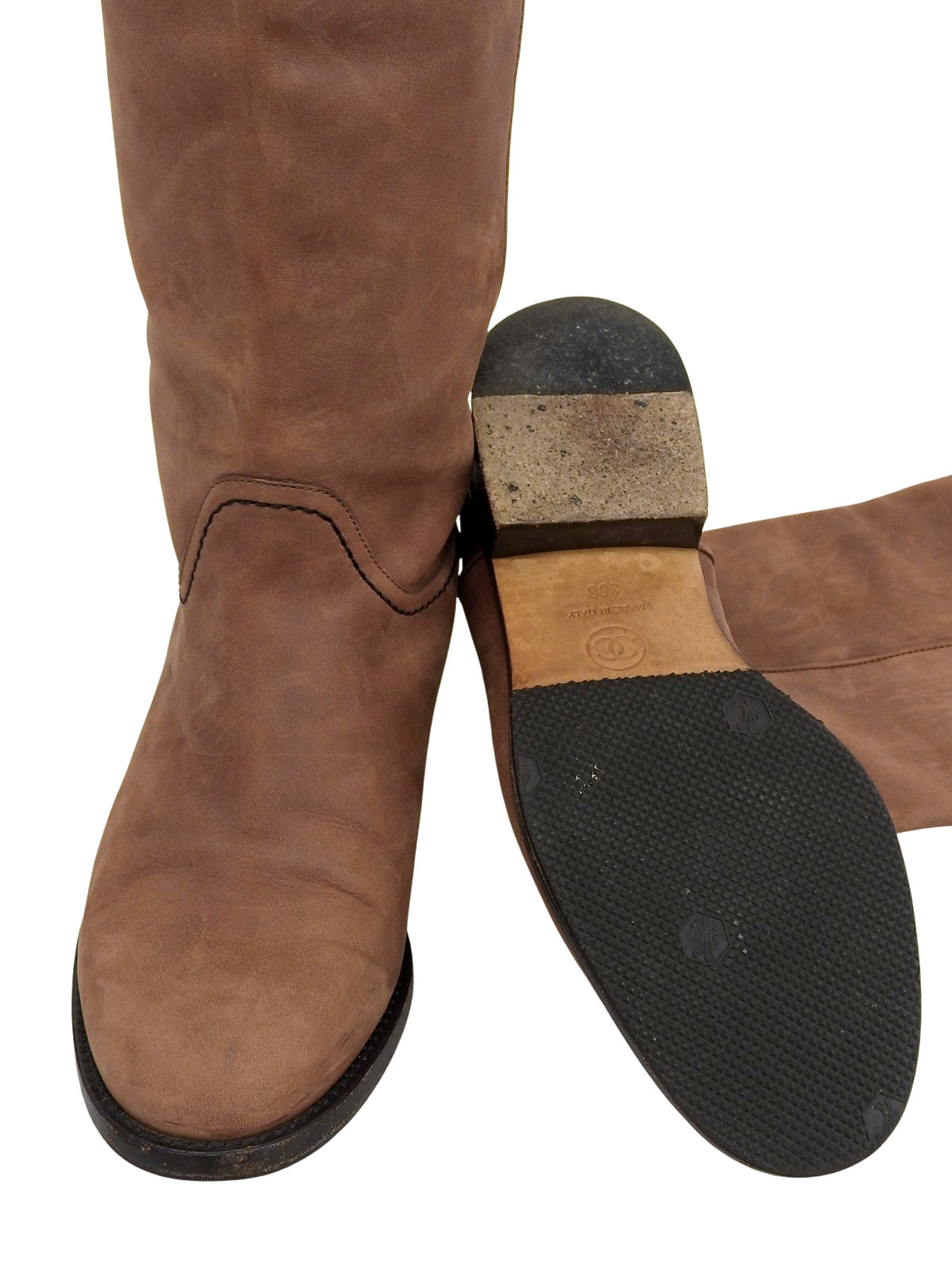 Back CC Mark Stitch Long Boots Brown