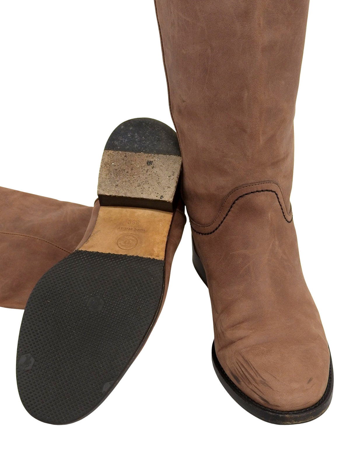 バックCCマークステッチロングブーツ ブラウン