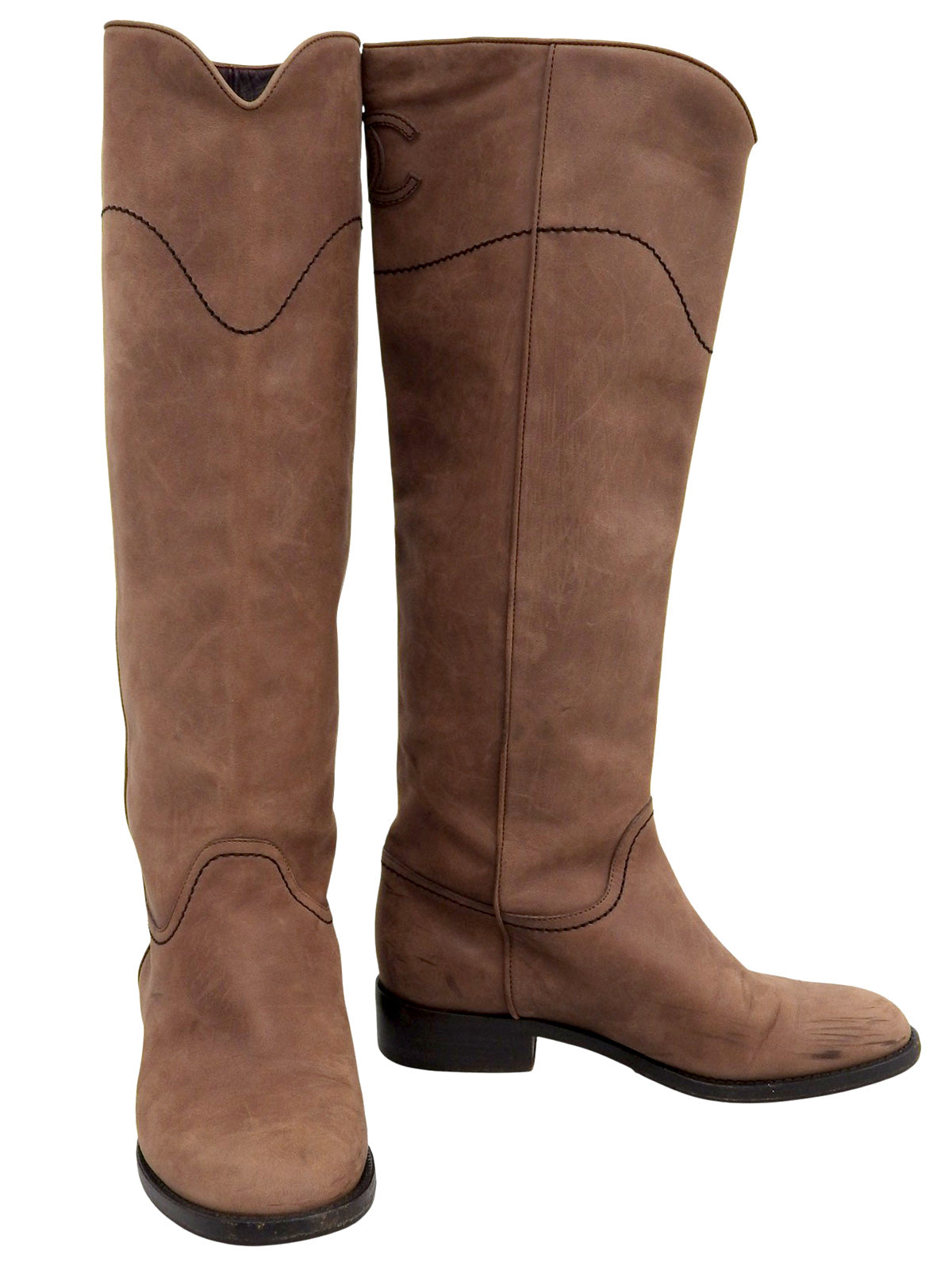 Back CC Mark Stitch Long Boots Brown